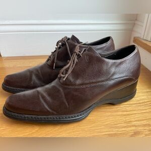 Women’s IMPRONTE Italian leather wedge heel Oxfords, brown, EU 38 US 8